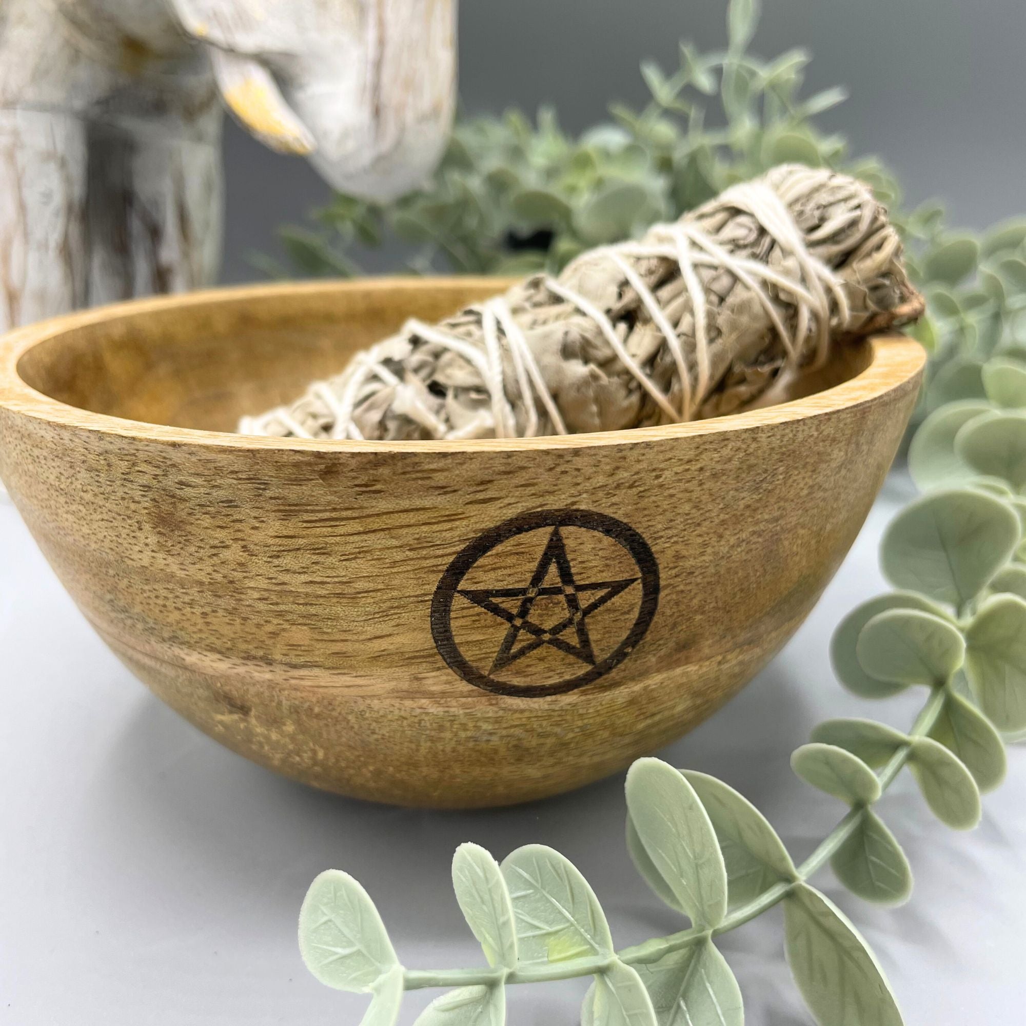 Wooden Smudge and Ritual Offerings Bowl - Pentagram