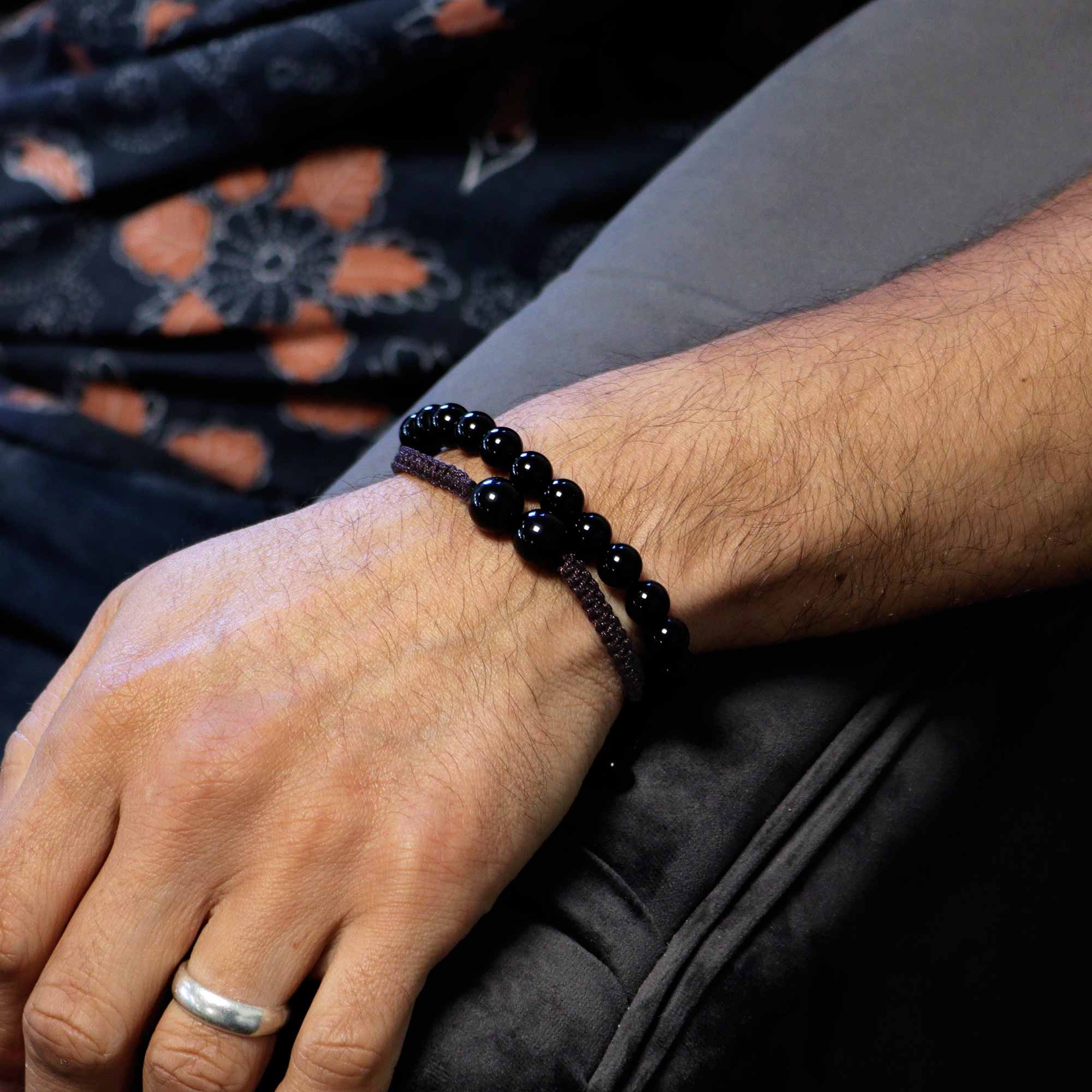 Double Power Bracelets- Black Agate