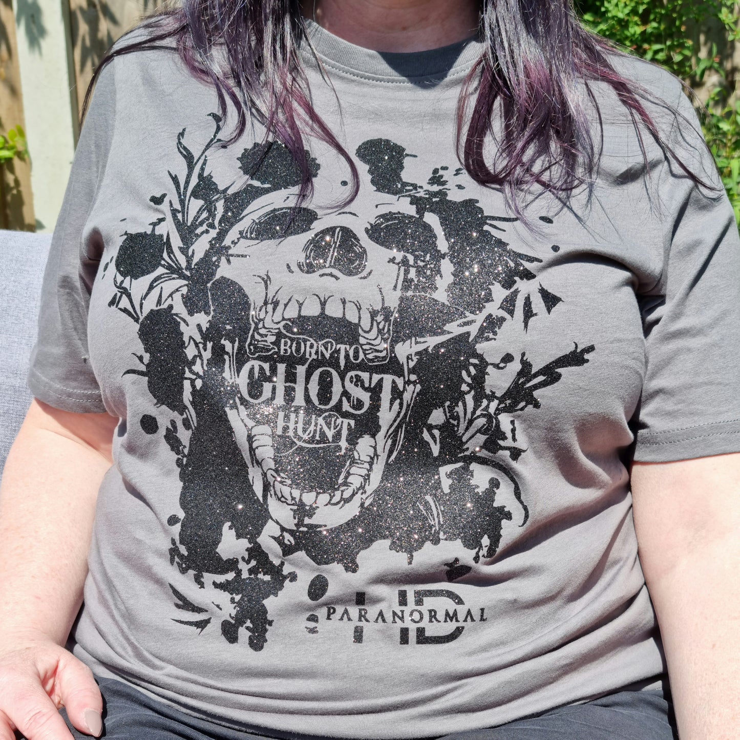 Born To Ghost Hunt Glitter Skull T-Shirt