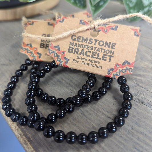 Gemstone Manifestation Bracelet -  Black Agate - Protection