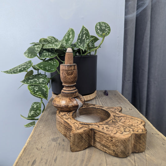 Backflow Incense Burner - Mango Wood Hamsa