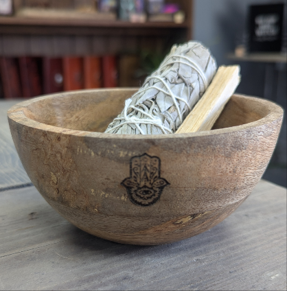 Wooden Smudge and Ritual Offerings Bowl - Hamsa