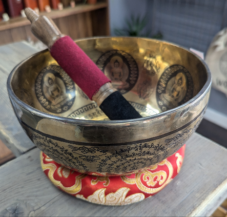 Tibetan Healing Engraved Bowl - 21cm - Om & Buddha