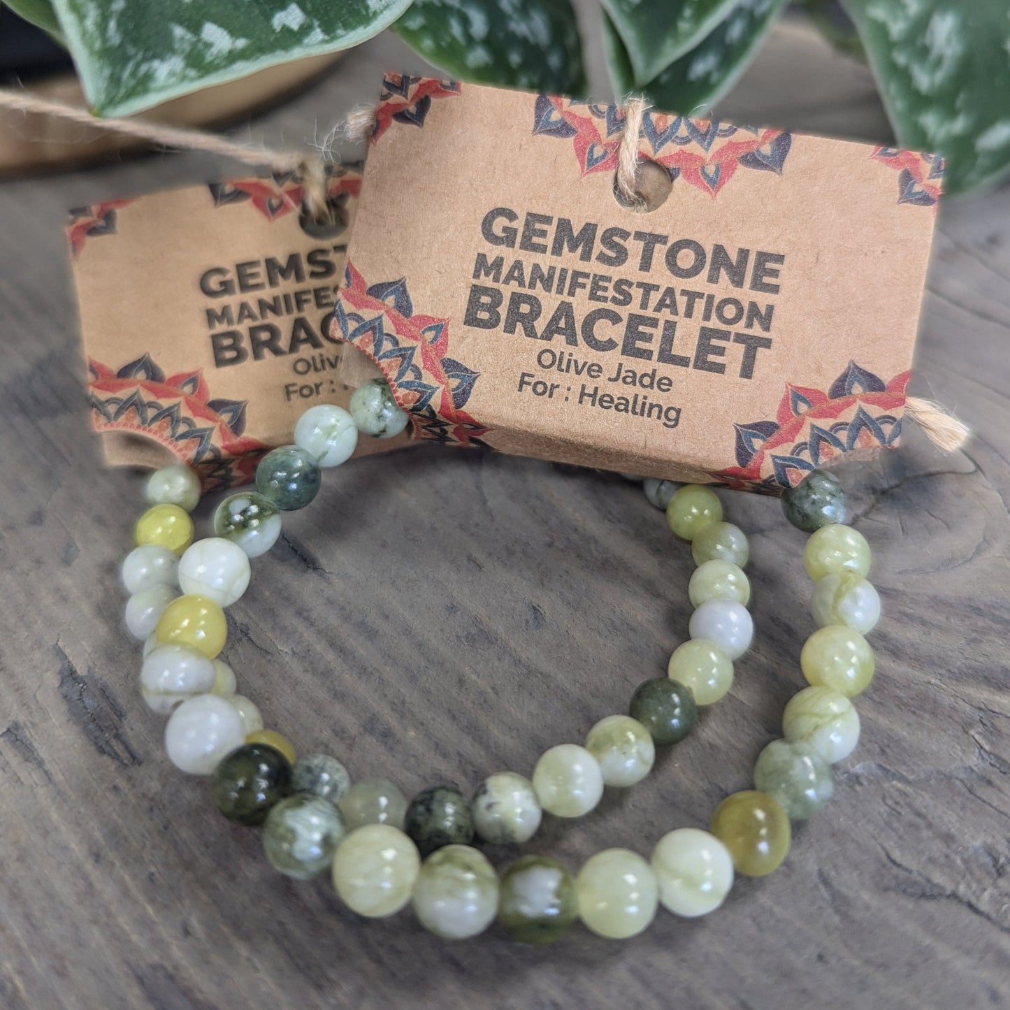 Gemstone Manifestation Bracelet -  Olive Jade - Healing