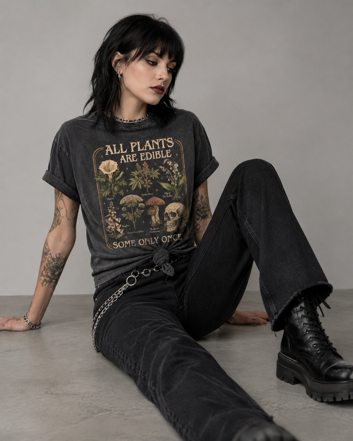 All Plants Are Edible Acid Washed Oversized Tee