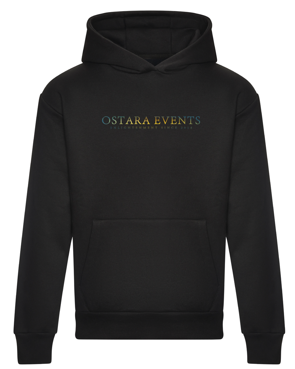 Black hoodie with 'OSTARA EVENTS' across the chest on a white background