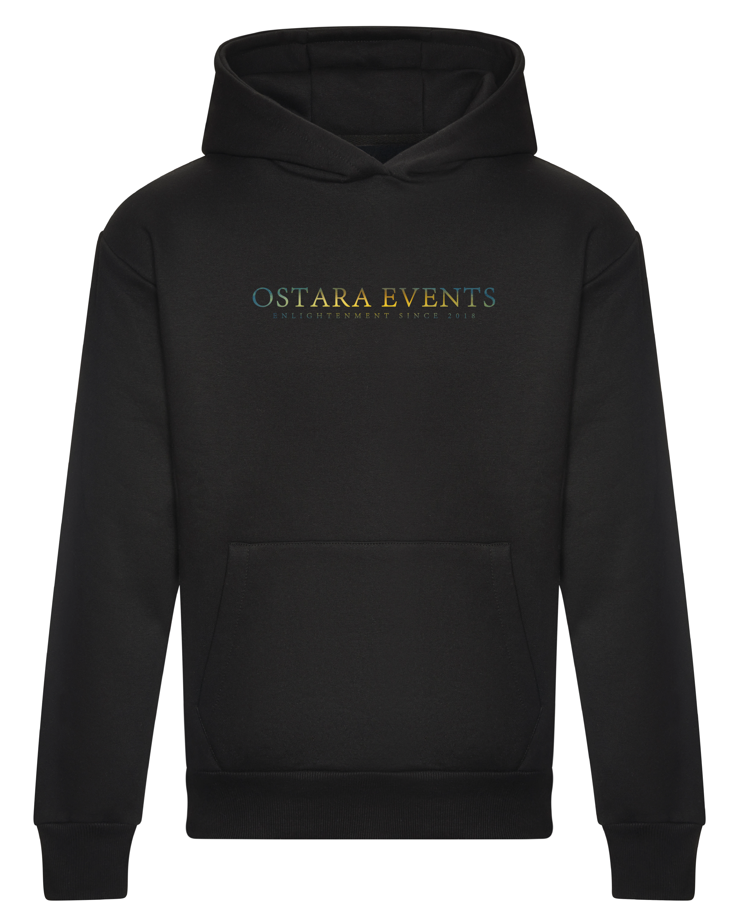 Black hoodie with 'OSTARA EVENTS' across the chest on a white background
