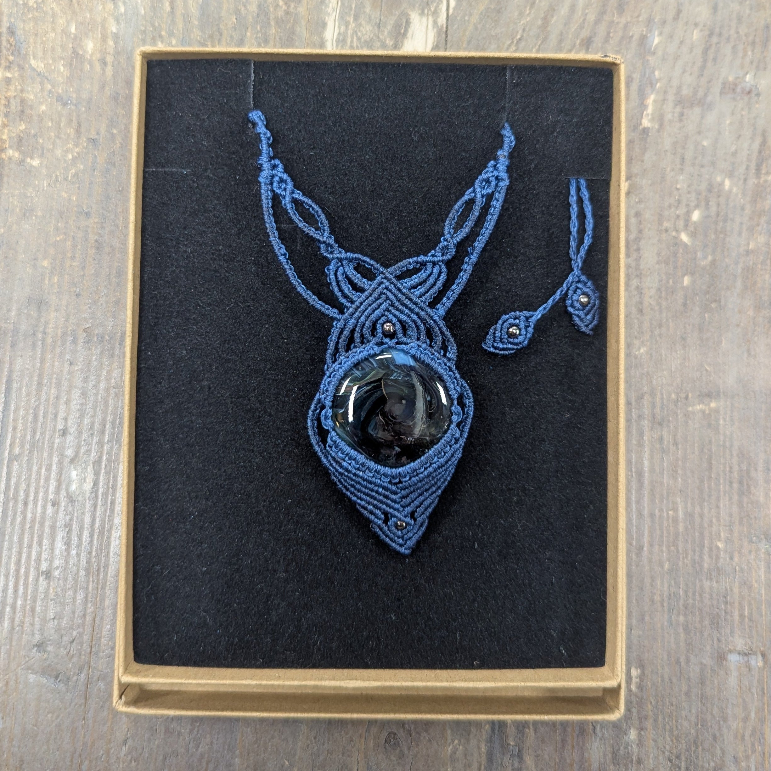 Hand Made Set Glass Macramé Braided Necklace