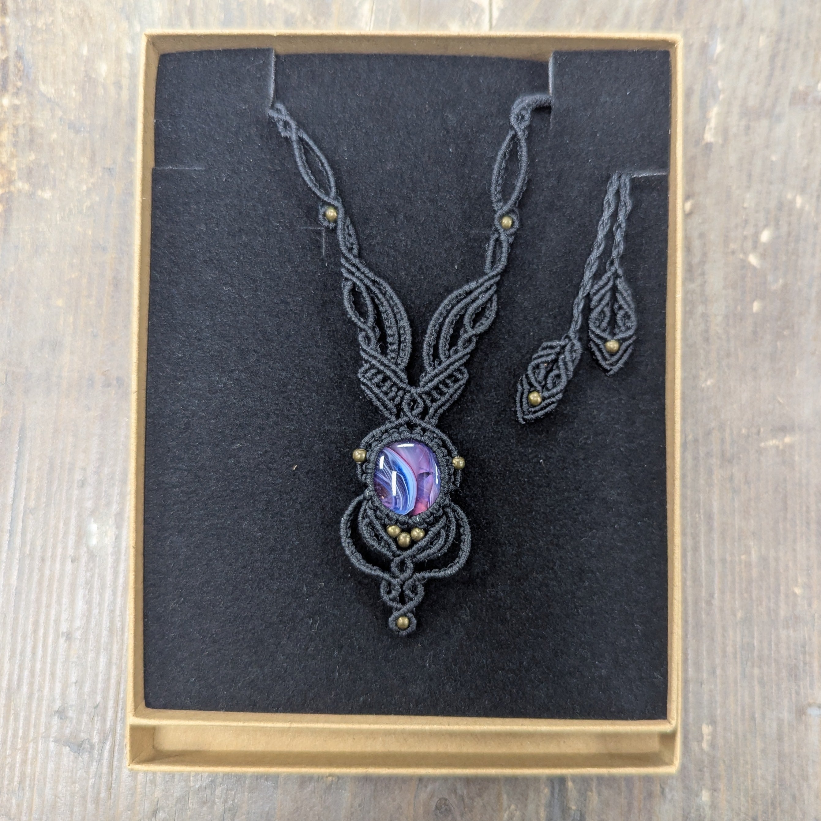 Hand Made Glass Macramé Braided Pendant