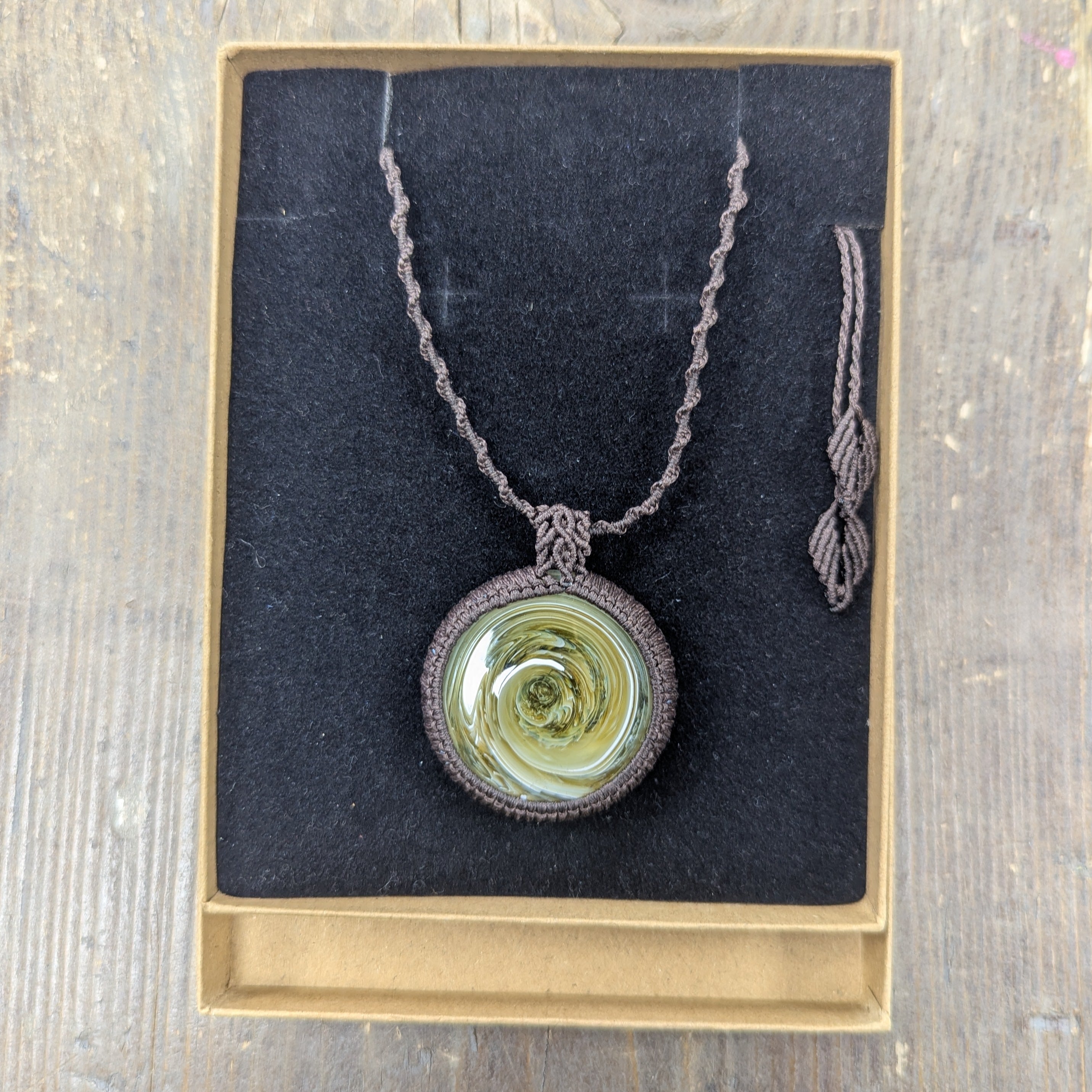 Hand Made set Glass Swirl Macramé Braided Pendant