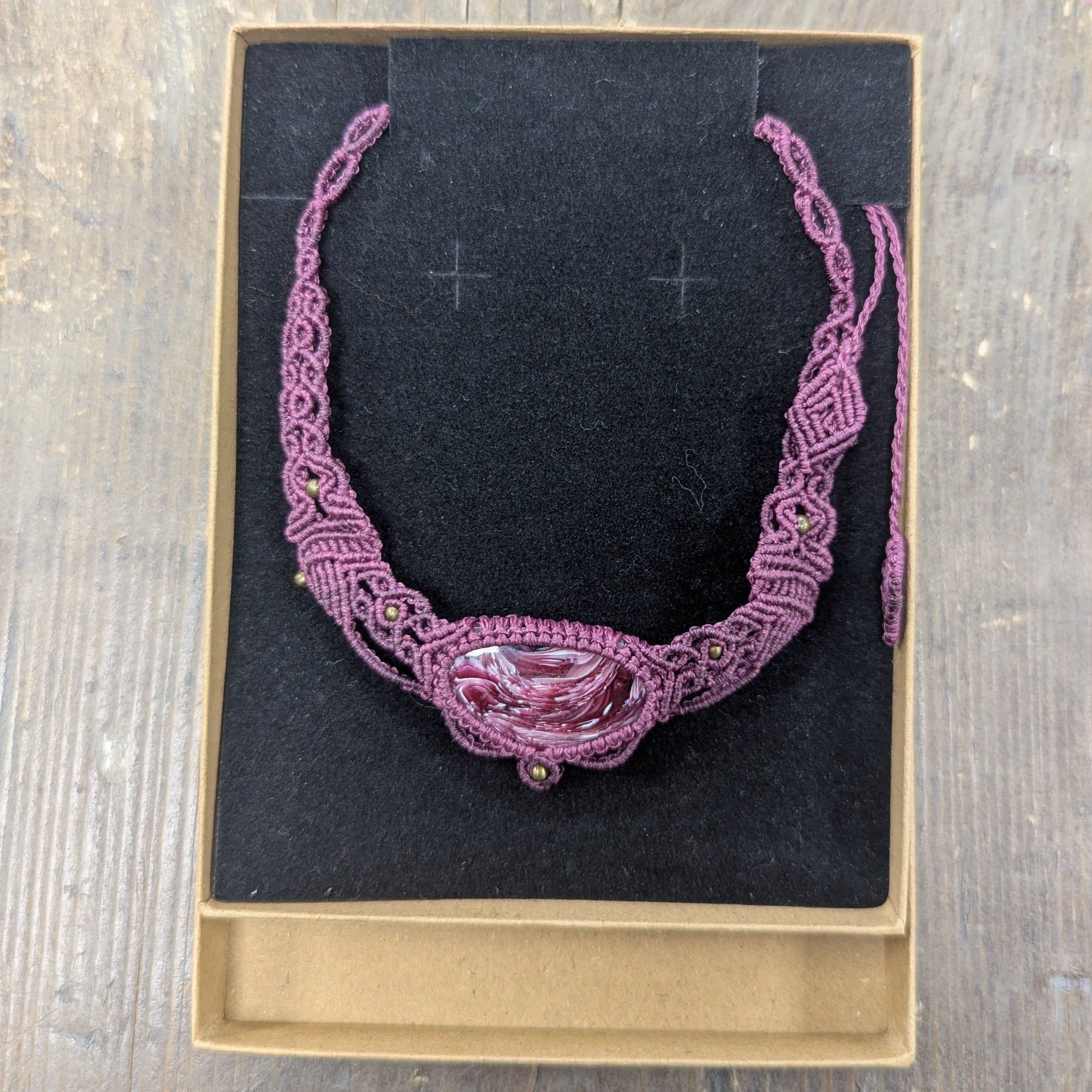 Hand Made Purple Glass Macramé Braided Pendant