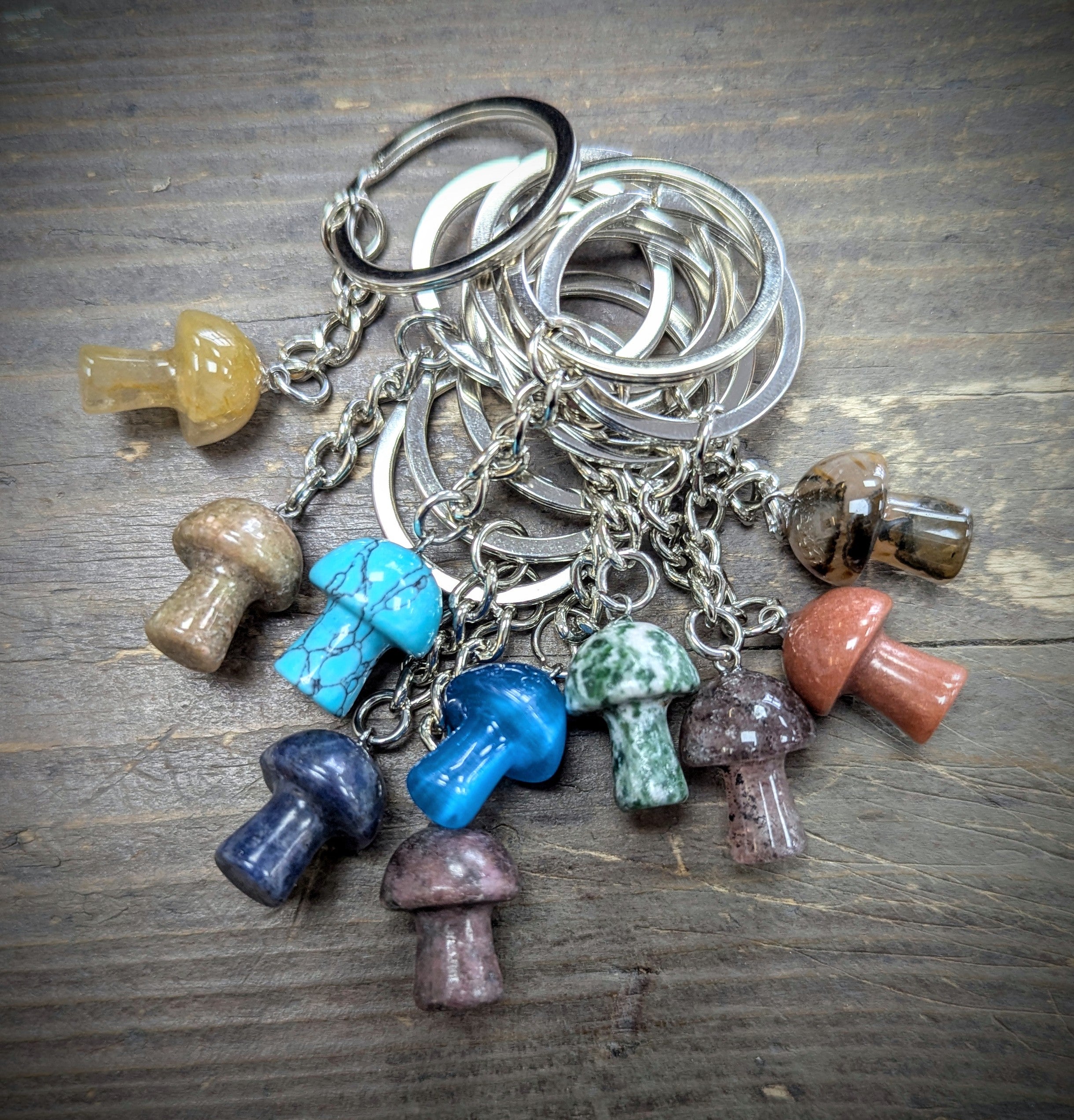Natural Stone Mushroom Keyring Charms