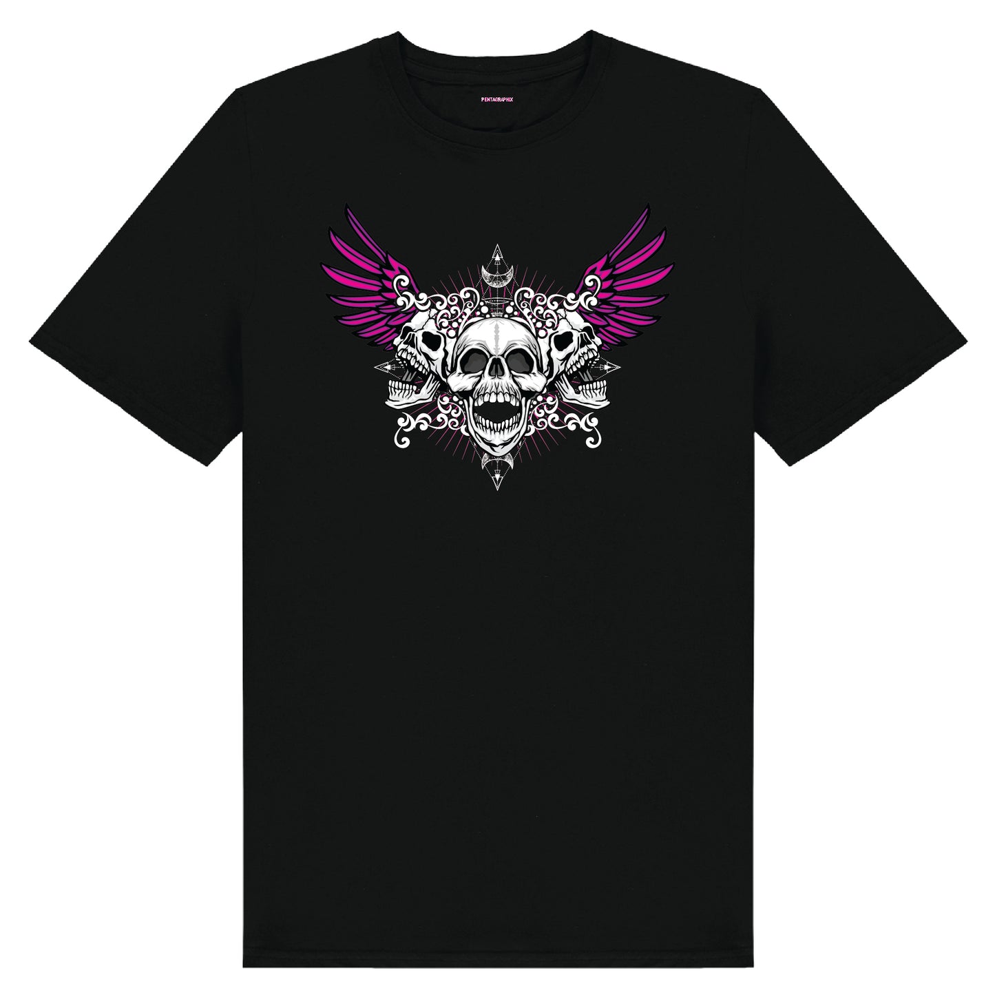 Triple Skull Winged Motif T-Shirt