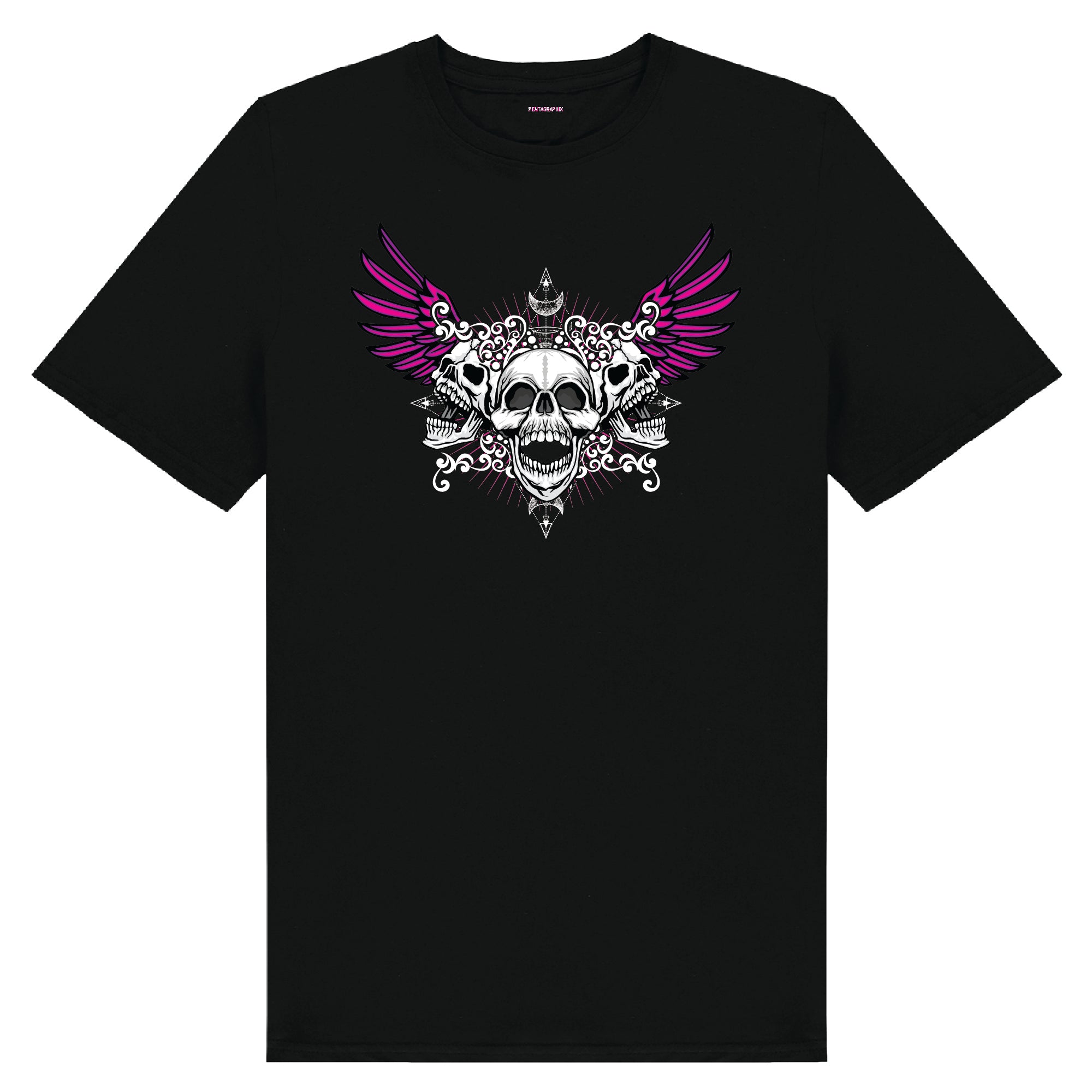 Triple Skull Winged Motif T-Shirt