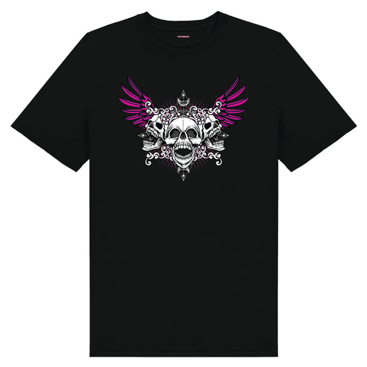 Triple Skull Winged Motif T-Shirt