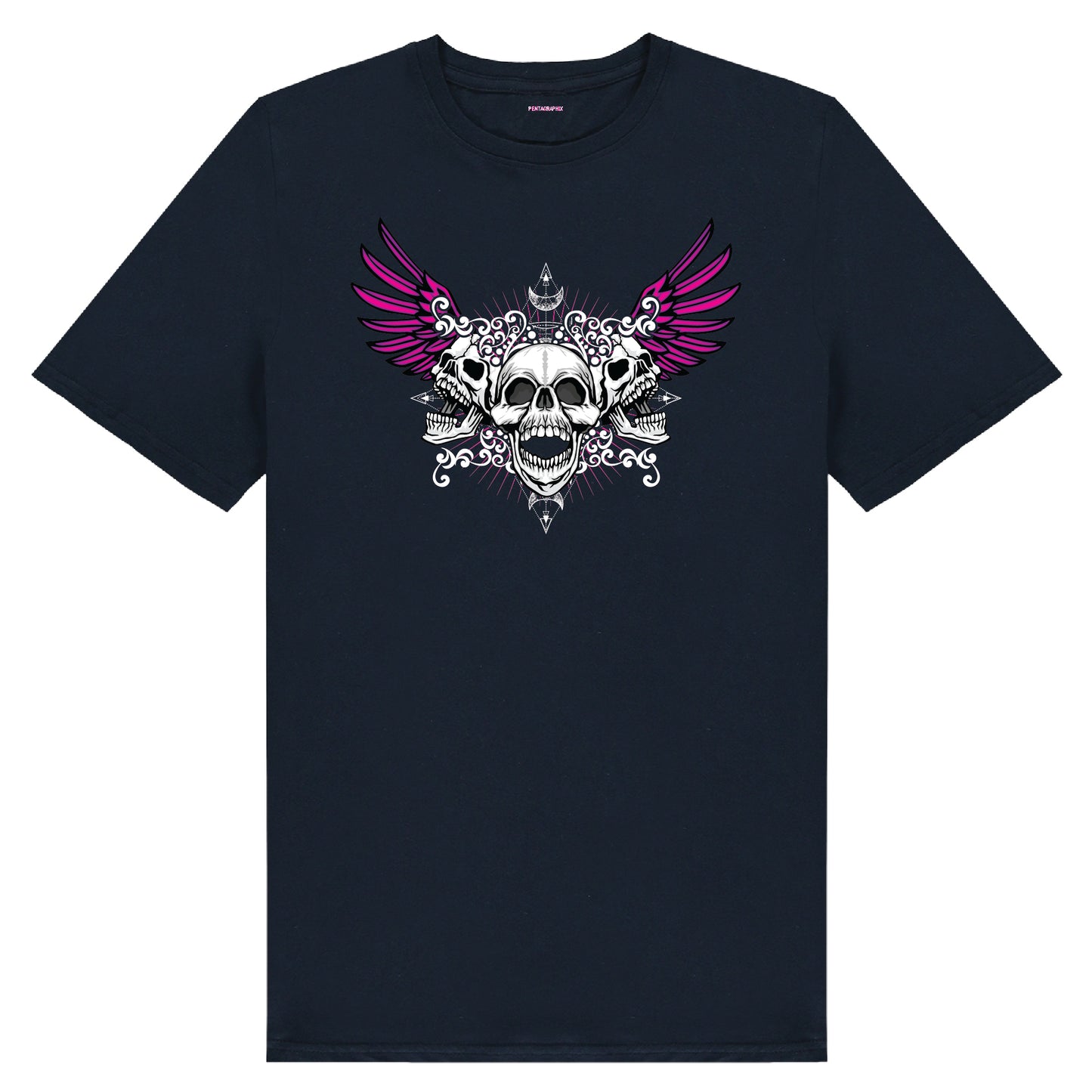 Triple Skull Winged Motif T-Shirt